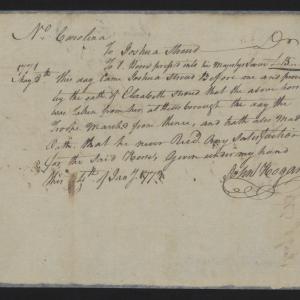 Claim from Joshua Stroud on Behalf of Elizabeth Stroud for the Impressment of a Horse, 4 January 1773, page 1.
